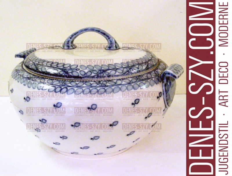 Terrine, terrine à grand couvercle, Porcelaine Art Nouveau Meissen, Motif Riemerschmid / panicule bleue, Exécution: manufacture de porcelaine d'État Meissen 1905-1910. Allemagne