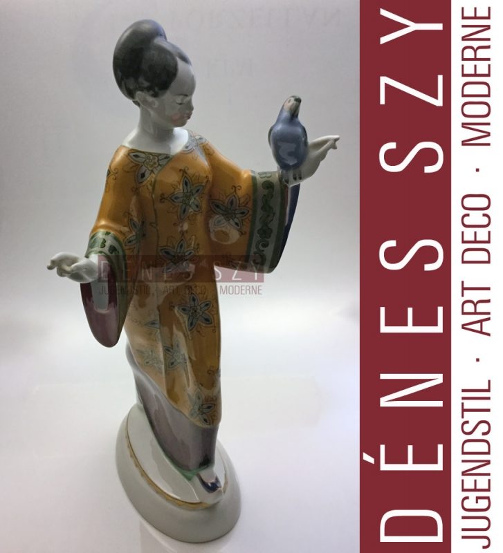 HOCHZEITSZUG KPM BERLIN Jugendstil Porzellan Figur, Chinesin mit Papagei