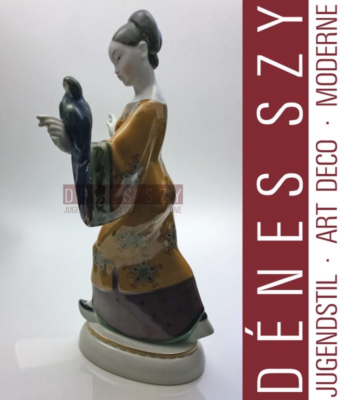 HOCHZEITSZUG KPM BERLIN Jugendstil Porzellan Figur, Chinesin mit Papagei