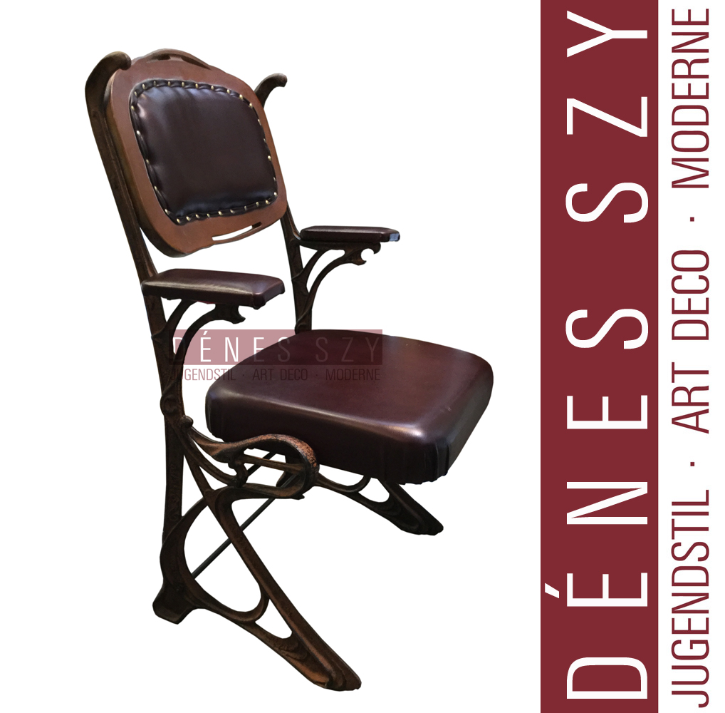 poltrona ribaltabile epoca liberty, ghisa e cuoio, Francia inizio XX. secolo