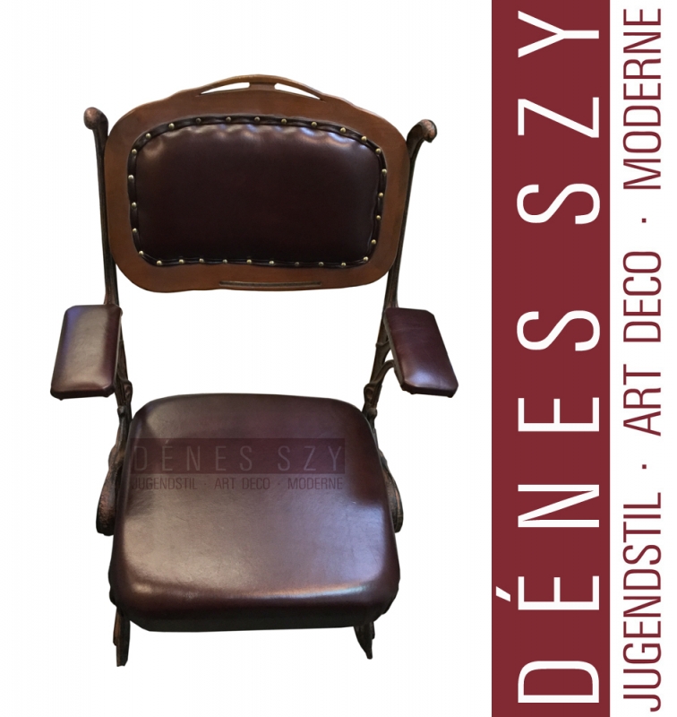 poltrona ribaltabile epoca liberty, ghisa e cuoio, Francia inizio XX. secolo