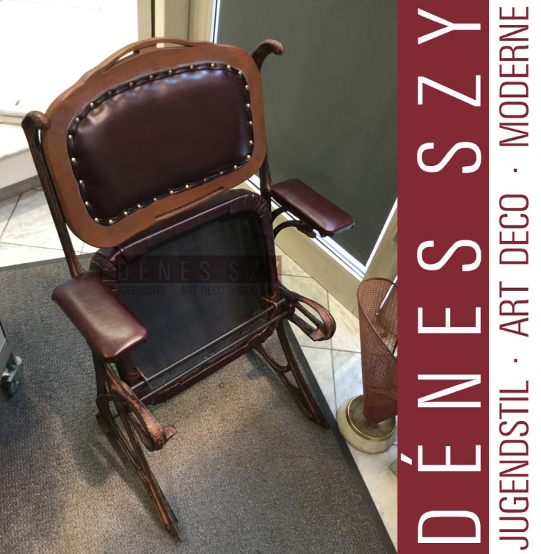 poltrona ribaltabile epoca liberty, ghisa e cuoio, Francia inizio XX. secolo