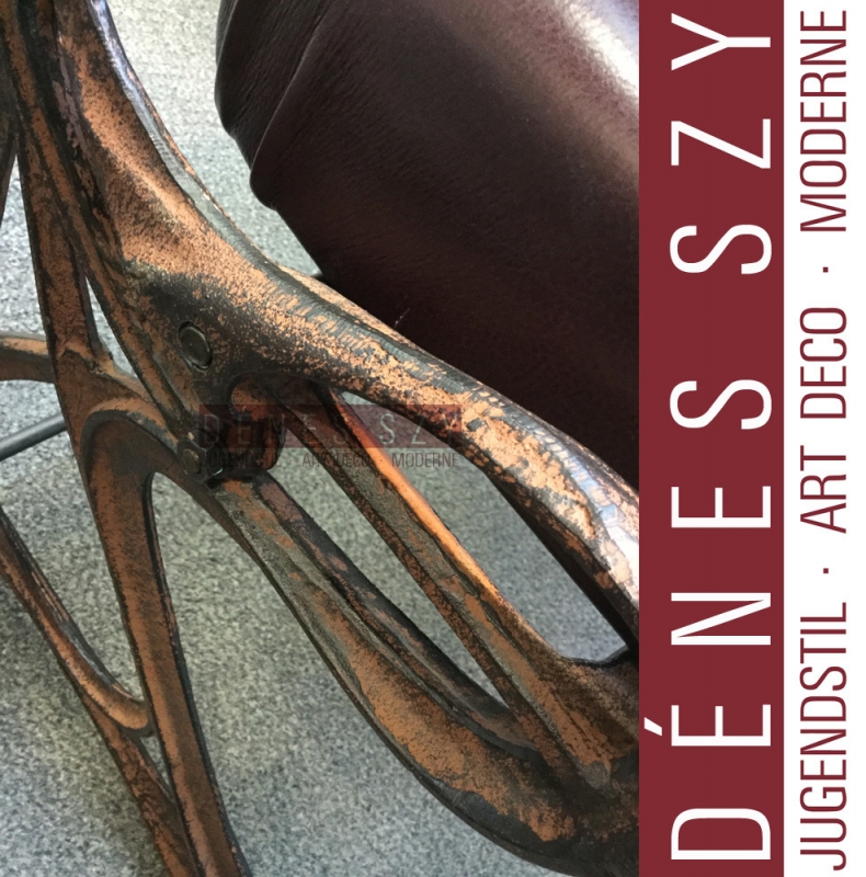 poltrona ribaltabile epoca liberty, ghisa e cuoio, Francia inizio XX. secolo