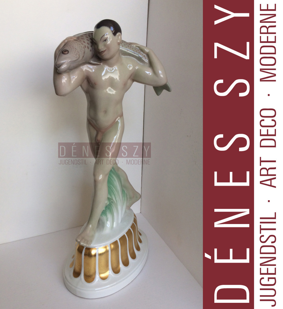JAPANER mit Fisch, Adolf Amberg KPM Porzellan Figuren aus dem Hochzeitszug