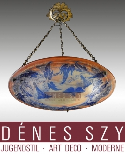 Emile Galle Nancy 1900 Jugendstil pate de verre Deckenlampe XXL