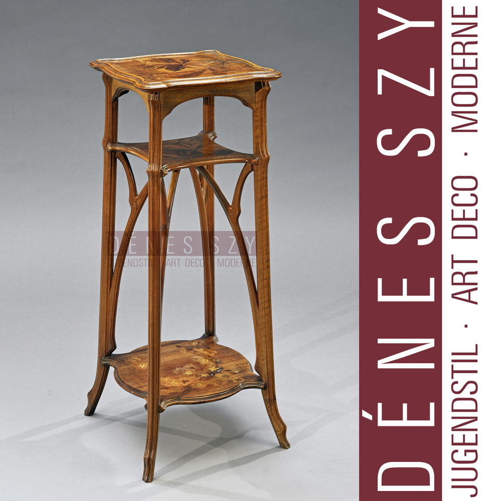 Zierlicher Intarsien Blumensaule aus Edelholz, signiert Emile Galle um 1900