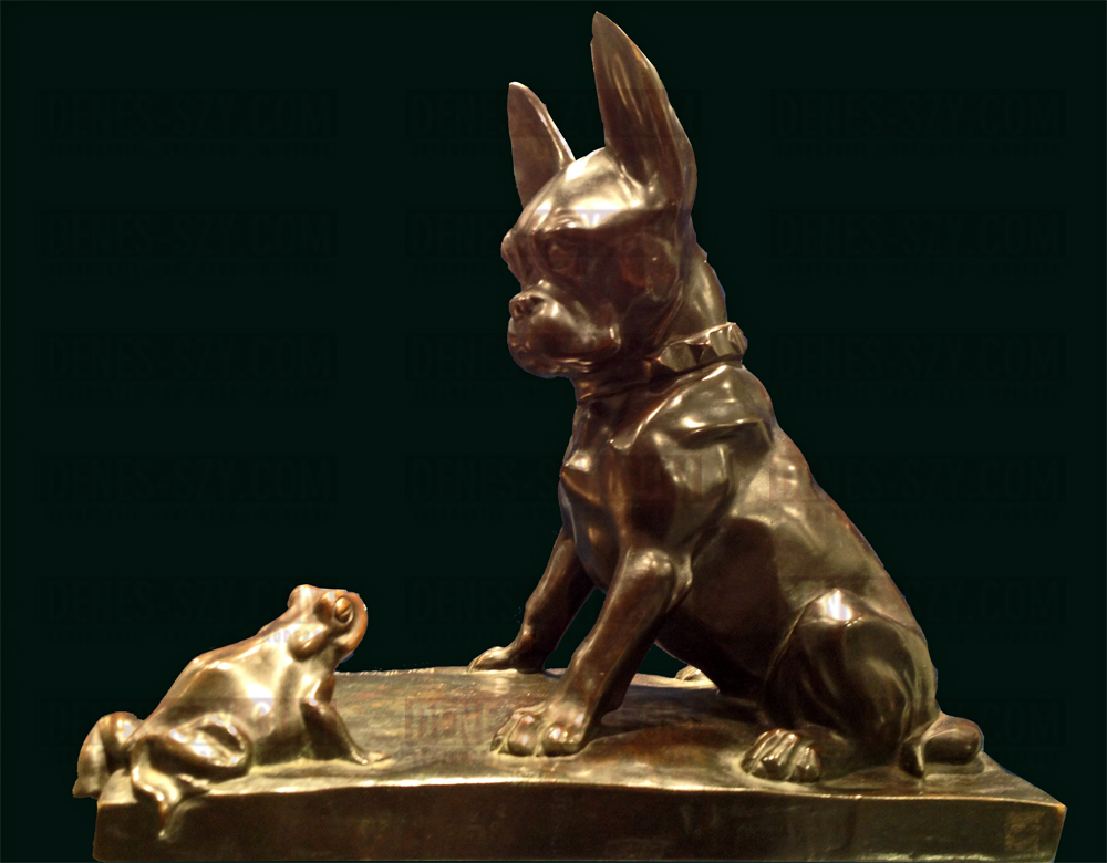 Bronze, French Bulldog meets Frog by Miriam-Stockmann