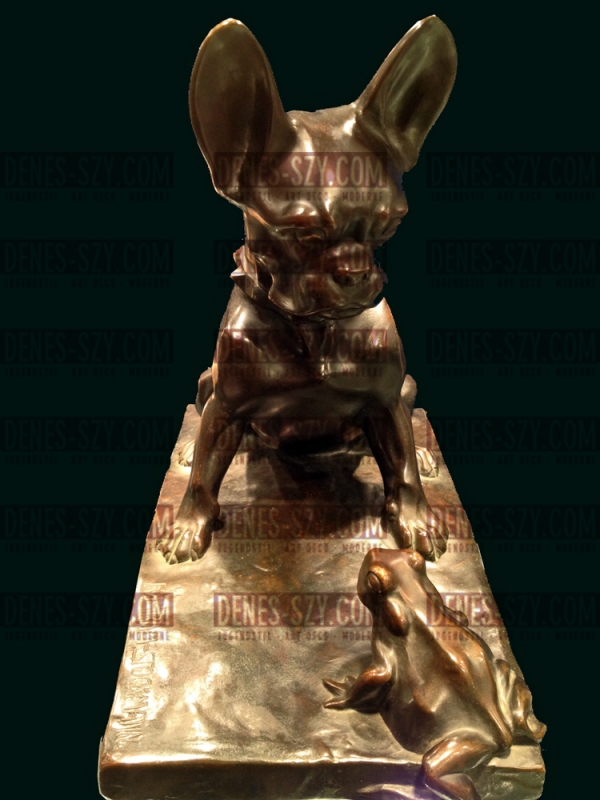 Bronze, French Bulldog meets Frog by Miriam-Stockmann