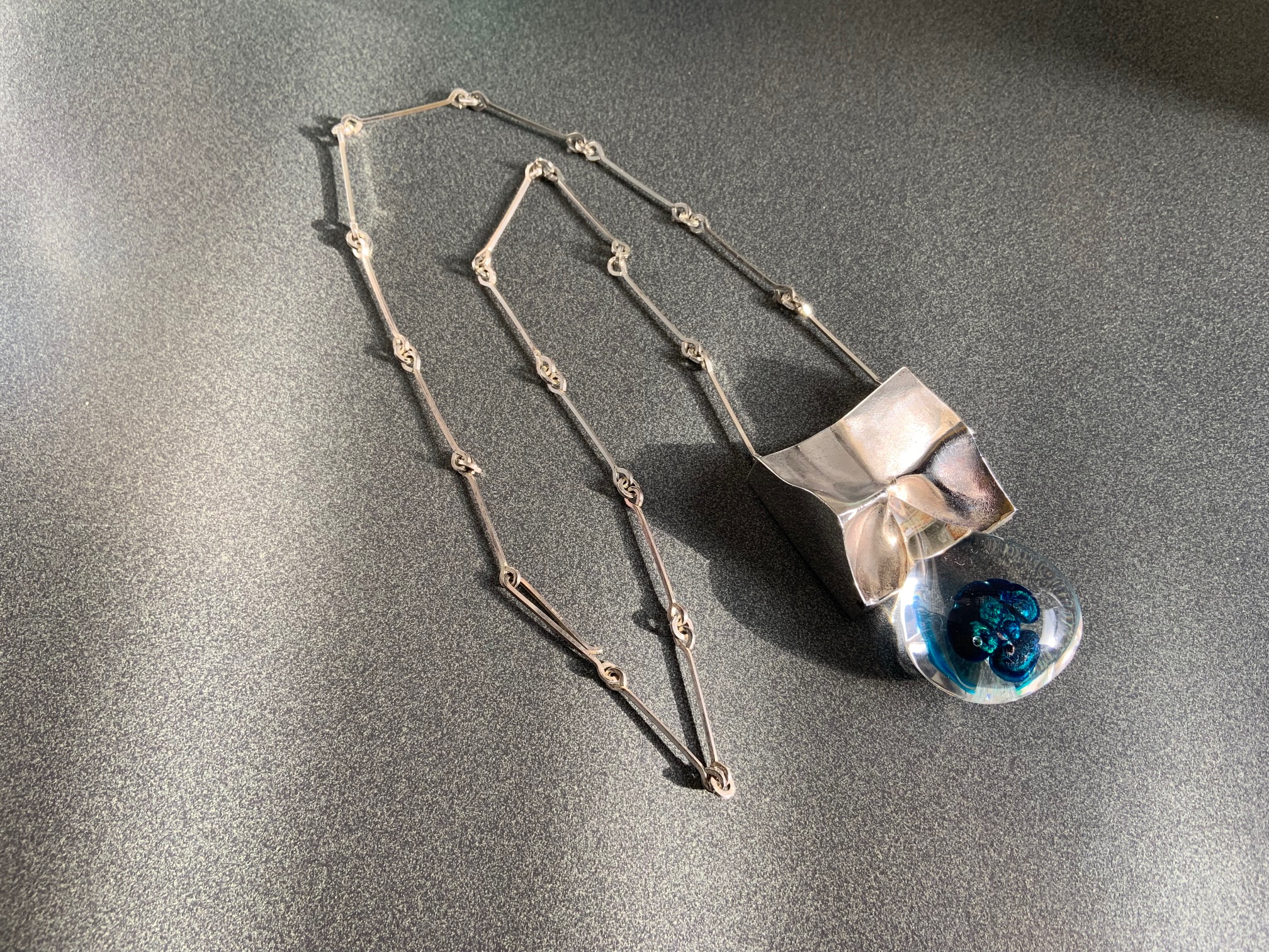 Björn Weckström / Lapponia “ Big Drop ” Sterling Silber & Acryl Anhänger Halskette , Finnland 1973 = V7