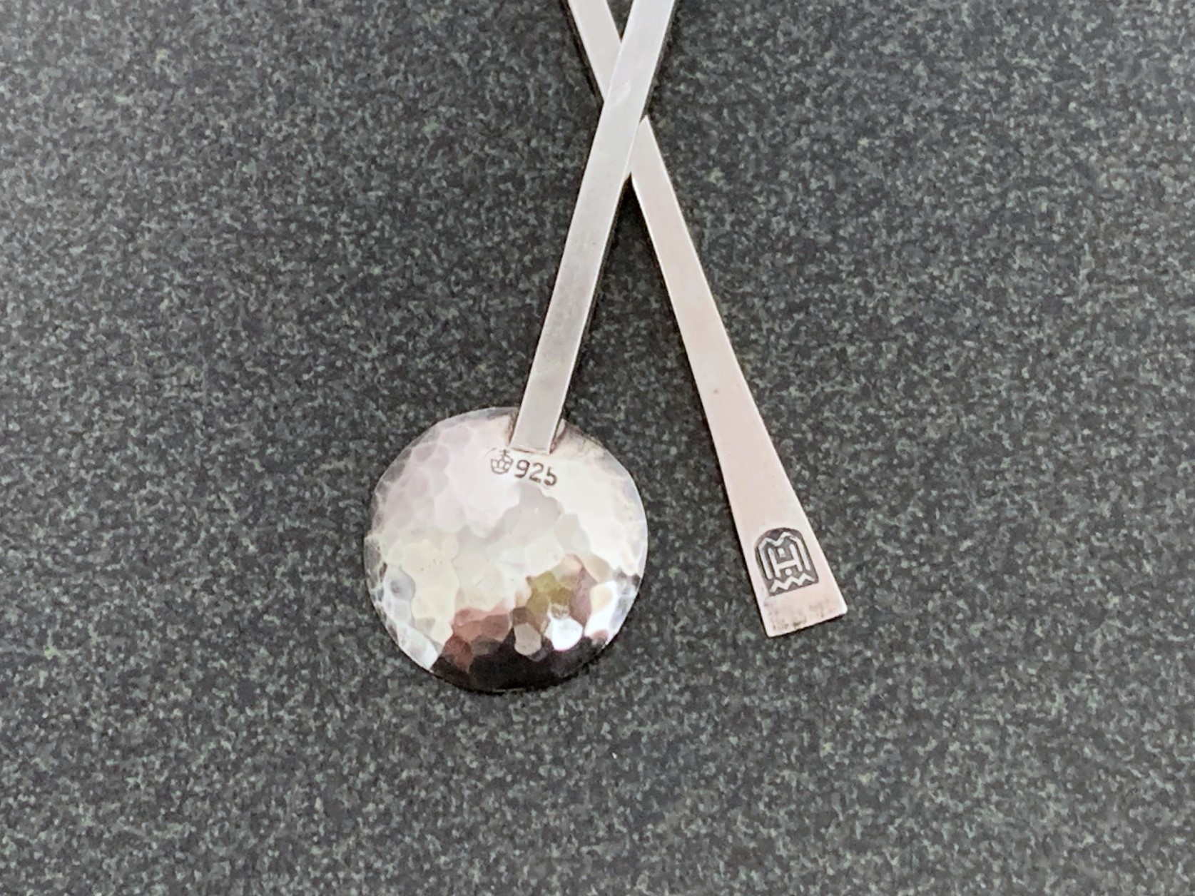 Paar Art Déco 925er Salzlöffel, Gewuerzloeffel H.J.Wilm Berlin um 1930,