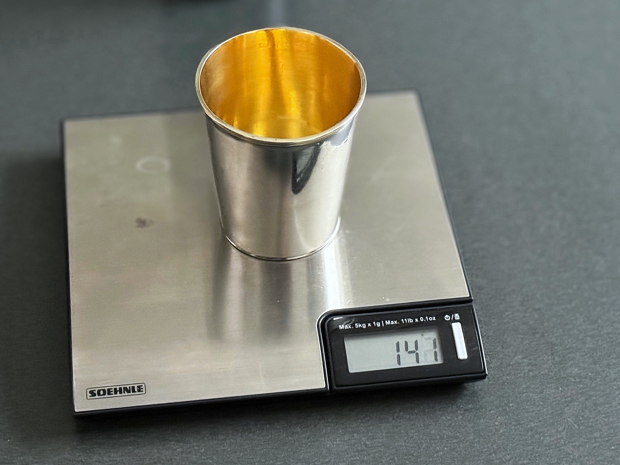 Glatter Silberbecher, teilvergoldet klassizistisch, Deutsch, um 1780–1810