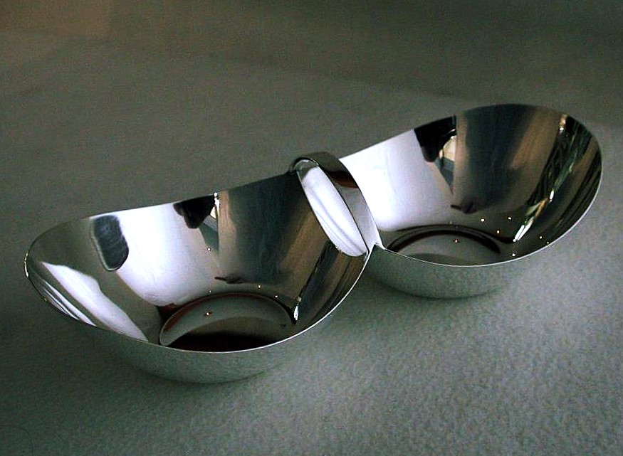 Hans Bunde Cohr Sterling Silber Doppelschale, Dänisches Mid-Century Modern Design der 1950er Jahre