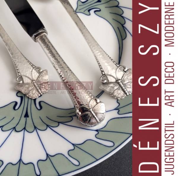 piccola forchetta da servire in argento danese epoca liberty collezione farfalle