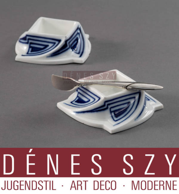 Henry van de Velde whiplash pattern, Meissen china salt dishes