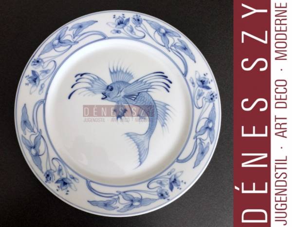 Assiette en porcelaine de Meissen Art Nouveau de HAPAG avec poisson-dragon