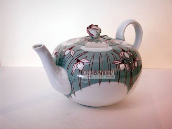 Meissen 1900 Jugendstil Porzellan Tee Kanne, Schneegloeckchen Muster